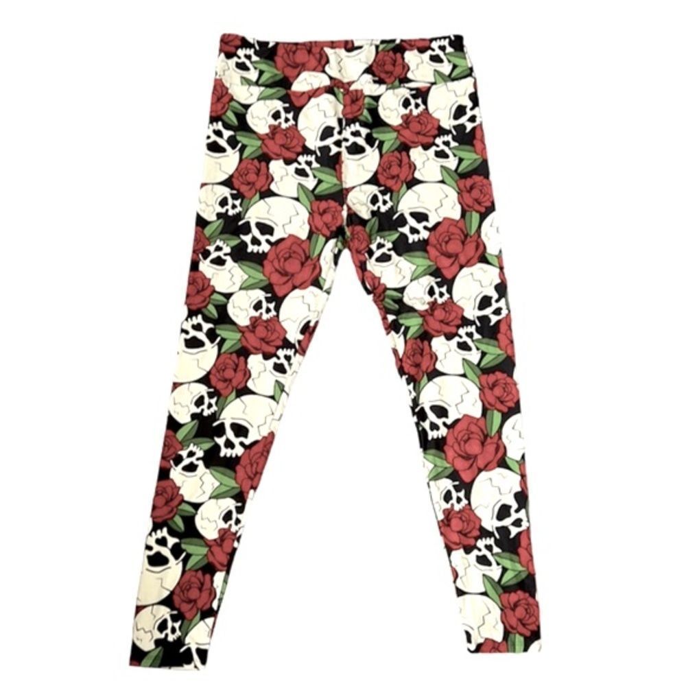 LuLaRoe Ghouls Halloween Leggings T/C 2020 Skulls Black Red Roses Skeleton NWOT